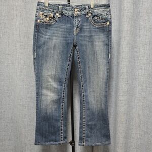 Vigoss Women's Boot Leg Blue Jeans With Crystal‎ Accents & Embroidery Size 13/14